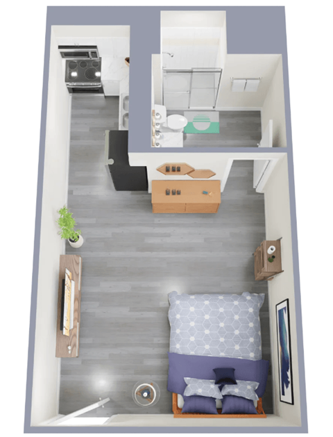 Floor plan for studio, 1 bath, 320 sqft